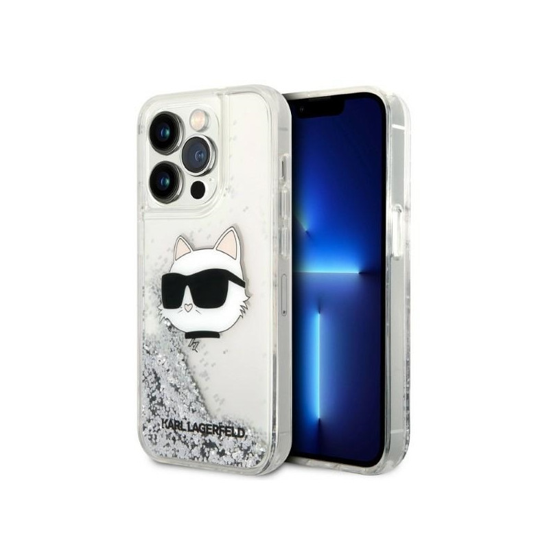 Karl Lagerfeld Glitter Choupette Head dėklas iPhone 14 Pro Max - sidabrinis