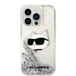 Karl Lagerfeld Glitter Choupette Head dėklas iPhone 14 Pro Max - sidabrinis