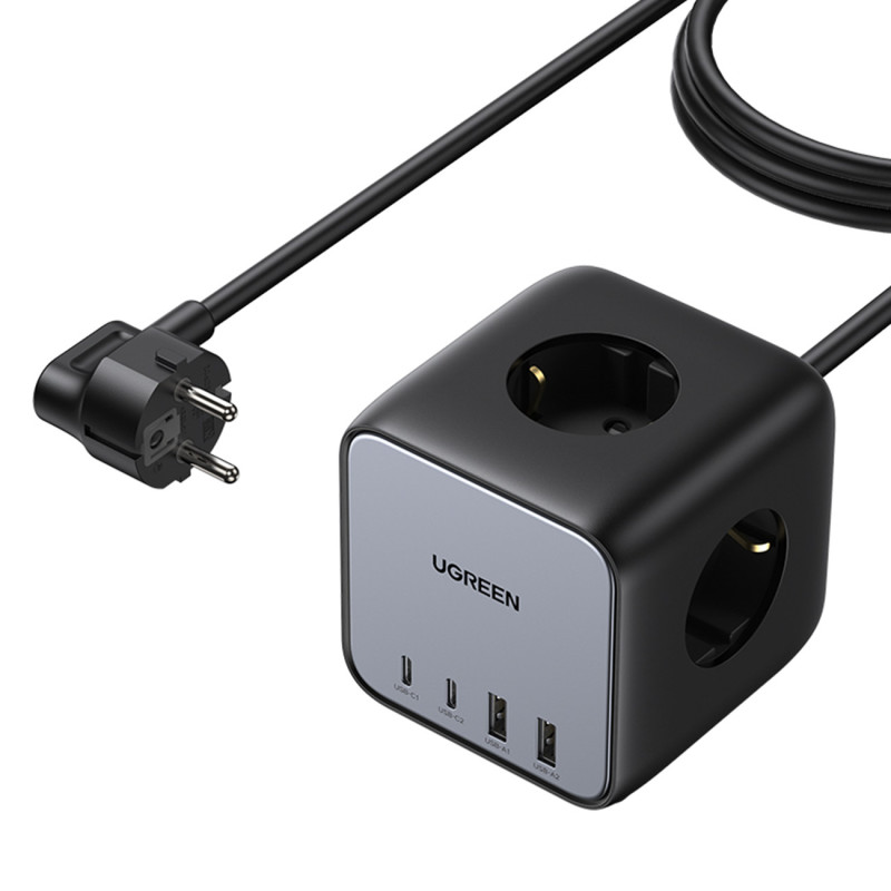 Ugreen Cube maitinimo juosta 65W USB / USB C + 3x AC lizdas juodas (CD268)
