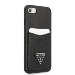 „Guess Saffiano Triangle“ logotipo kortelės lizdo dėklas, skirtas iPhone 7 / 8 / SE 2020 / SE 2022 – juodas