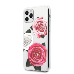 Guess Flower Desire Pink & White Rose dėklas, skirtas iPhone 11 Pro - skaidrus