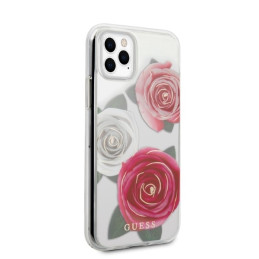 Guess Flower Desire Pink & White Rose dėklas, skirtas iPhone 11 Pro - skaidrus