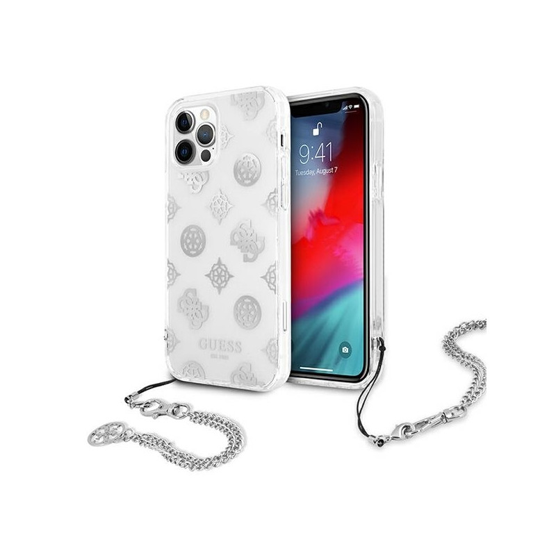 Guess Peony Chain Collection dėklas iPhone 12 Pro Max - sidabrinis