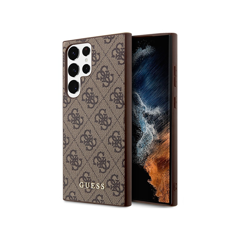 Guess 4G Metal Gold Logo dėklas, skirtas Samsung Galaxy S23 Ultra - rudas