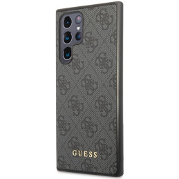 Guess 4G Metal Gold Logo dėklas, skirtas Samsung Galaxy S23 Ultra - pilkas