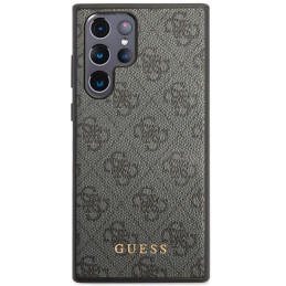 Guess 4G Metal Gold Logo dėklas, skirtas Samsung Galaxy S23 Ultra - pilkas