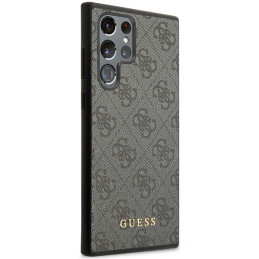 Guess 4G Metal Gold Logo dėklas, skirtas Samsung Galaxy S23 Ultra - pilkas