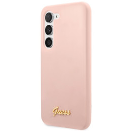 Guess Silicone Script Metal Logo dėklas, skirtas Samsung Galaxy S23+ - rožinis