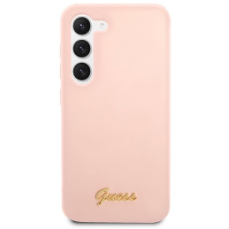 Guess Silicone Script Metal Logo dėklas, skirtas Samsung Galaxy S23+ - rožinis