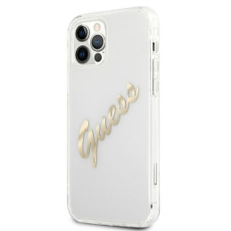Guess Vintage Script Gold dėklas, skirtas iPhone 12 / iPhone 12 Pro - skaidrus