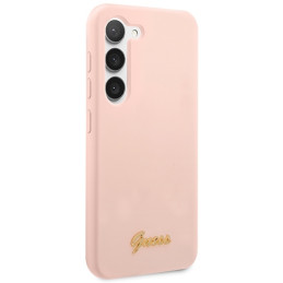 Guess Silicone Script Metal Logo dėklas, skirtas Samsung Galaxy S23+ - rožinis