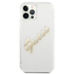 Guess Vintage Script Gold dėklas, skirtas iPhone 12 / iPhone 12 Pro - skaidrus