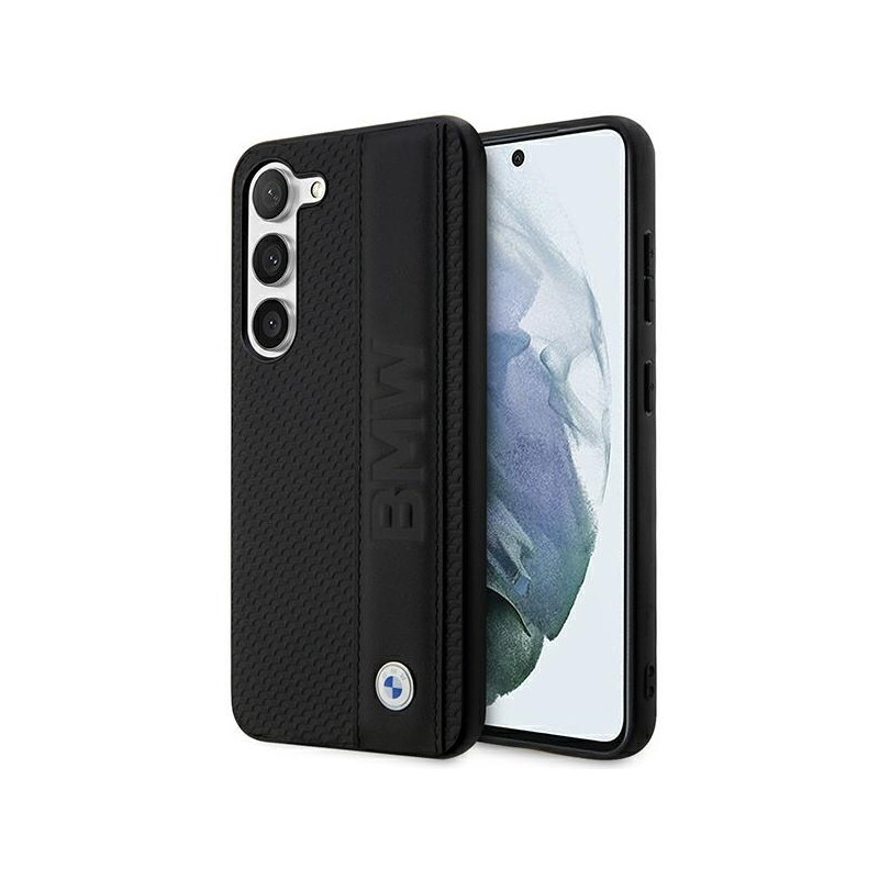 BMW Leather Textured & Stripe dėklas, skirtas Samsung Galaxy S23+ - juodas