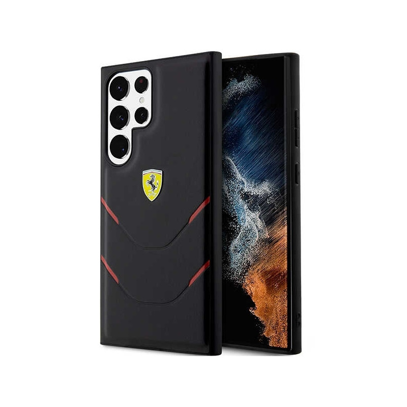 Ferrari Hot Stamp Lines dėklas, skirtas Samsung Galaxy S23 Ultra - juodas