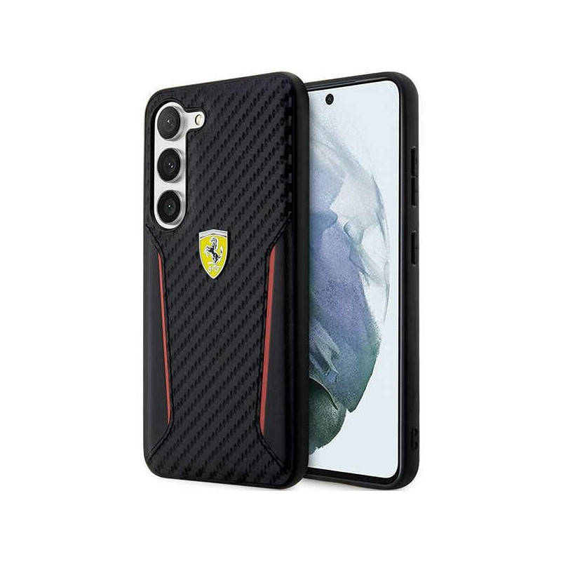 Ferrari Carbon Contrast Edges dėklas, skirtas Samsung Galaxy S23+ - juodas