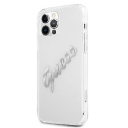 Guess Vintage Script Silver dėklas, skirtas iPhone 12 / iPhone 12 Pro - skaidrus