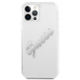 Guess Vintage Script Silver dėklas, skirtas iPhone 12 / iPhone 12 Pro - skaidrus