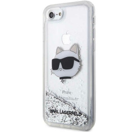 Karl Lagerfeld Glitter Choupette galvos dėklas, skirtas iPhone 7 / 8 / SE 2020 / SE 2022 - sidabras
