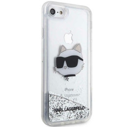 Karl Lagerfeld Glitter Choupette galvos dėklas, skirtas iPhone 7 / 8 / SE 2020 / SE 2022 - sidabras