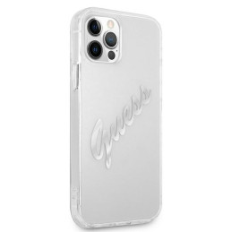 Guess Vintage Script Silver dėklas, skirtas iPhone 12 / iPhone 12 Pro - skaidrus