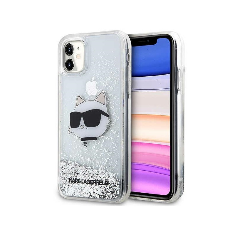 Karl Lagerfeld Glitter Choupette Head dėklas iPhone 11 / Xr - sidabrinis