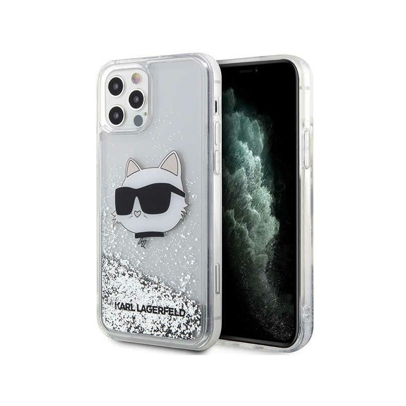 Karl Lagerfeld Glitter Choupette Head dėklas, skirtas iPhone 12 / iPhone 12 Pro - sidabrinis