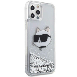 Karl Lagerfeld Glitter Choupette Head dėklas, skirtas iPhone 12 / iPhone 12 Pro - sidabrinis