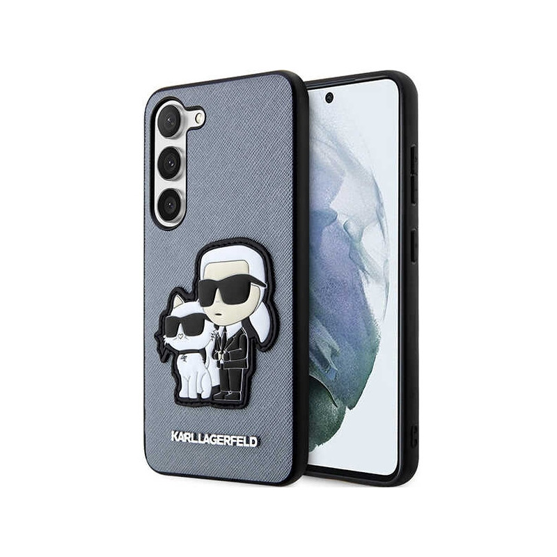 Karl Lagerfeld Saffiano Karl&Choupette dėklas, skirtas Samsung Galaxy S23+ - pilkas