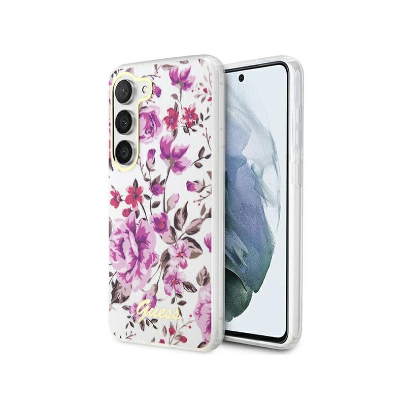 Guess Flower Collection dėklas Samsung Galaxy S23+ - baltas