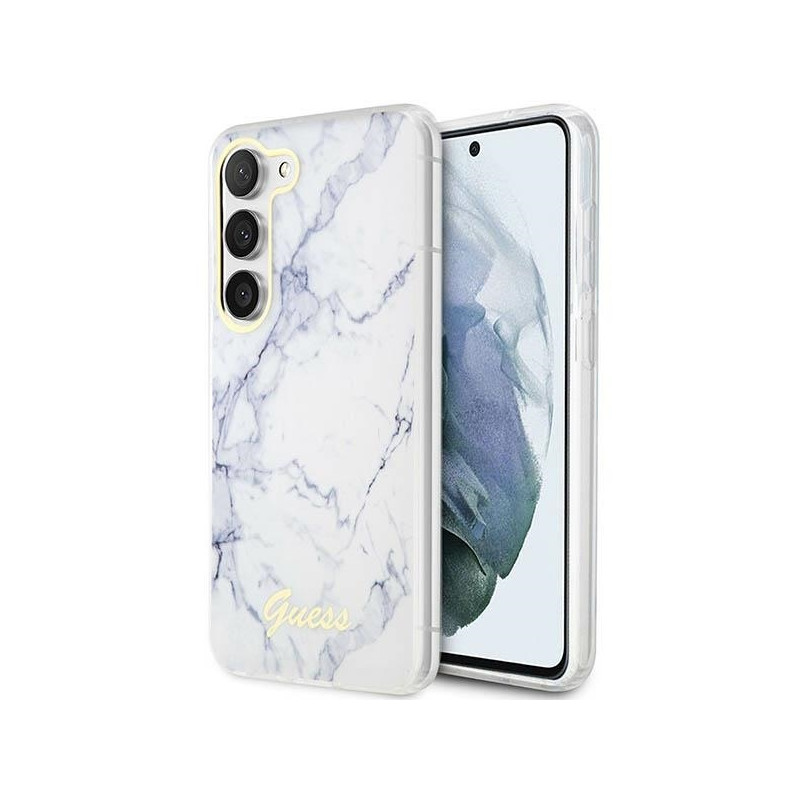 Guess Marble Collection dėklas, skirtas Samsung Galaxy S23+ - baltas