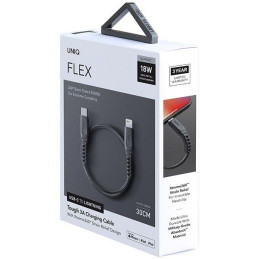 UNIQ Flex USB-C / Lightning 18W nailono laidas 30 cm - pilkas