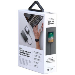 UNIQ Flex USB-C / Lightning 18W nailono laidas 30 cm - pilkas