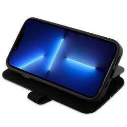 BMW Leather Stamp Blue Lines dėklas iPhone 14 Pro Max - juodas