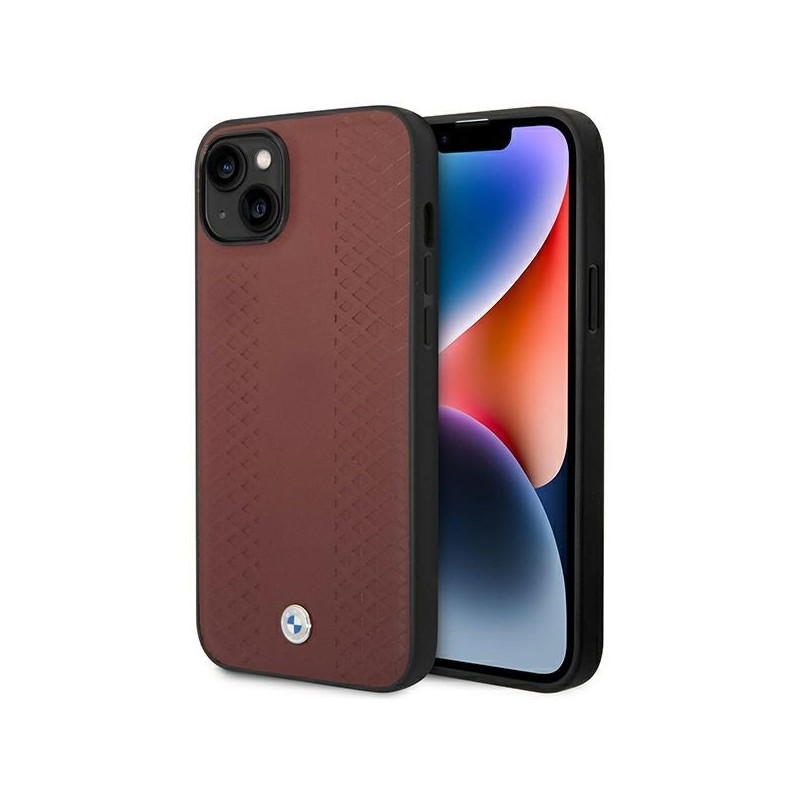 BMW Leather Diamond Pattern dėklas iPhone 14 - bordo