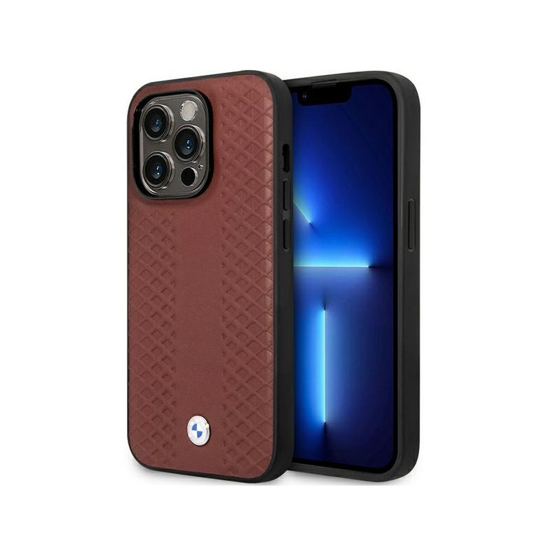 BMW Leather Diamond Pattern dėklas, skirtas iPhone 14 Pro Max - bordo
