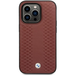 BMW Leather Diamond Pattern dėklas, skirtas iPhone 14 Pro Max - bordo