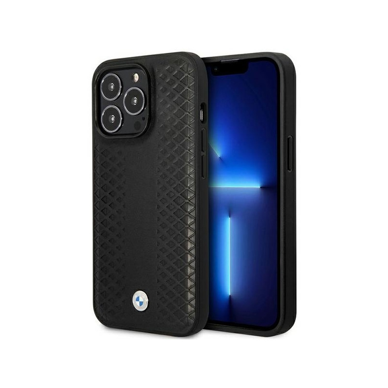 BMW Leather Diamond Pattern MagSafe dėklas iPhone 14 Pro - juodas