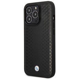 BMW Leather Diamond Pattern MagSafe dėklas iPhone 14 Pro - juodas