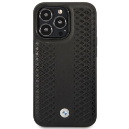 BMW Leather Diamond Pattern MagSafe dėklas iPhone 14 Pro - juodas