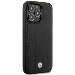 BMW Leather Diamond Pattern MagSafe dėklas iPhone 14 Pro - juodas