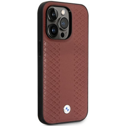 BMW Leather Diamond Pattern MagSafe dėklas iPhone 14 Pro - bordo