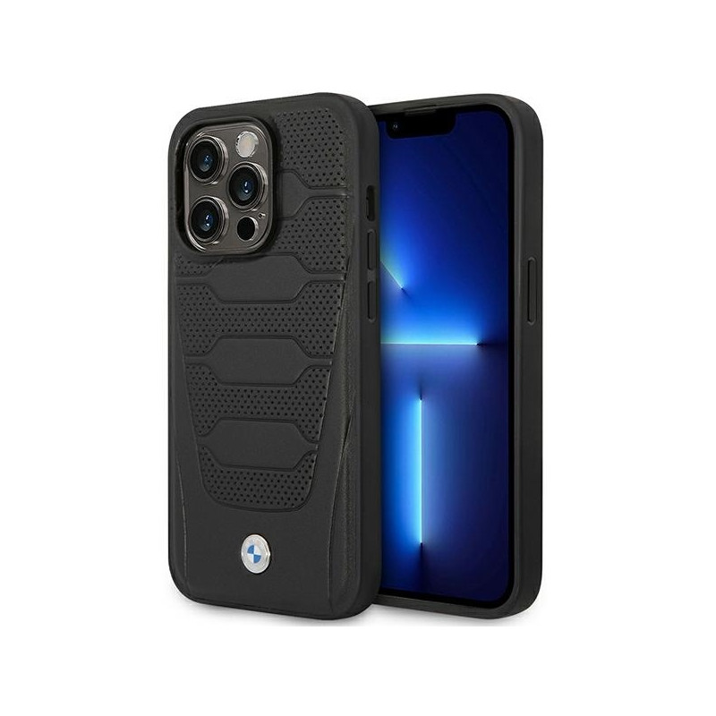 BMW Leather Seats Pattern MagSafe dėklas iPhone 14 Pro - juodas