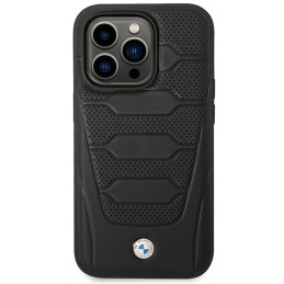 BMW Leather Seats Pattern MagSafe dėklas iPhone 14 Pro - juodas