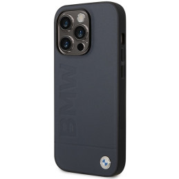 BMW Leather Hot Stamp MagSafe dėklas iPhone 14 Pro - tamsiai mėlynas