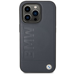 BMW Leather Hot Stamp MagSafe dėklas iPhone 14 Pro - tamsiai mėlynas