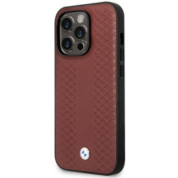 BMW Leather Diamond Pattern MagSafe dėklas iPhone 14 Pro Max - bordo