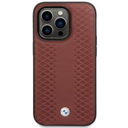 BMW Leather Diamond Pattern MagSafe dėklas iPhone 14 Pro Max - bordo
