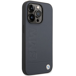 BMW Leather Hot Stamp MagSafe dėklas iPhone 14 Pro Max - tamsiai mėlynas