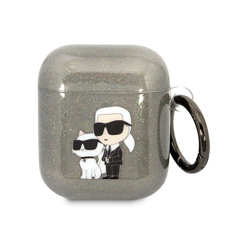 Karl Lagerfeld Glitter Karl&Choupette dėklas, skirtas AirPods 1/ 2 - juodas