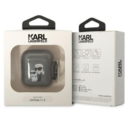 Karl Lagerfeld Glitter Karl&Choupette dėklas, skirtas AirPods 1/ 2 - juodas